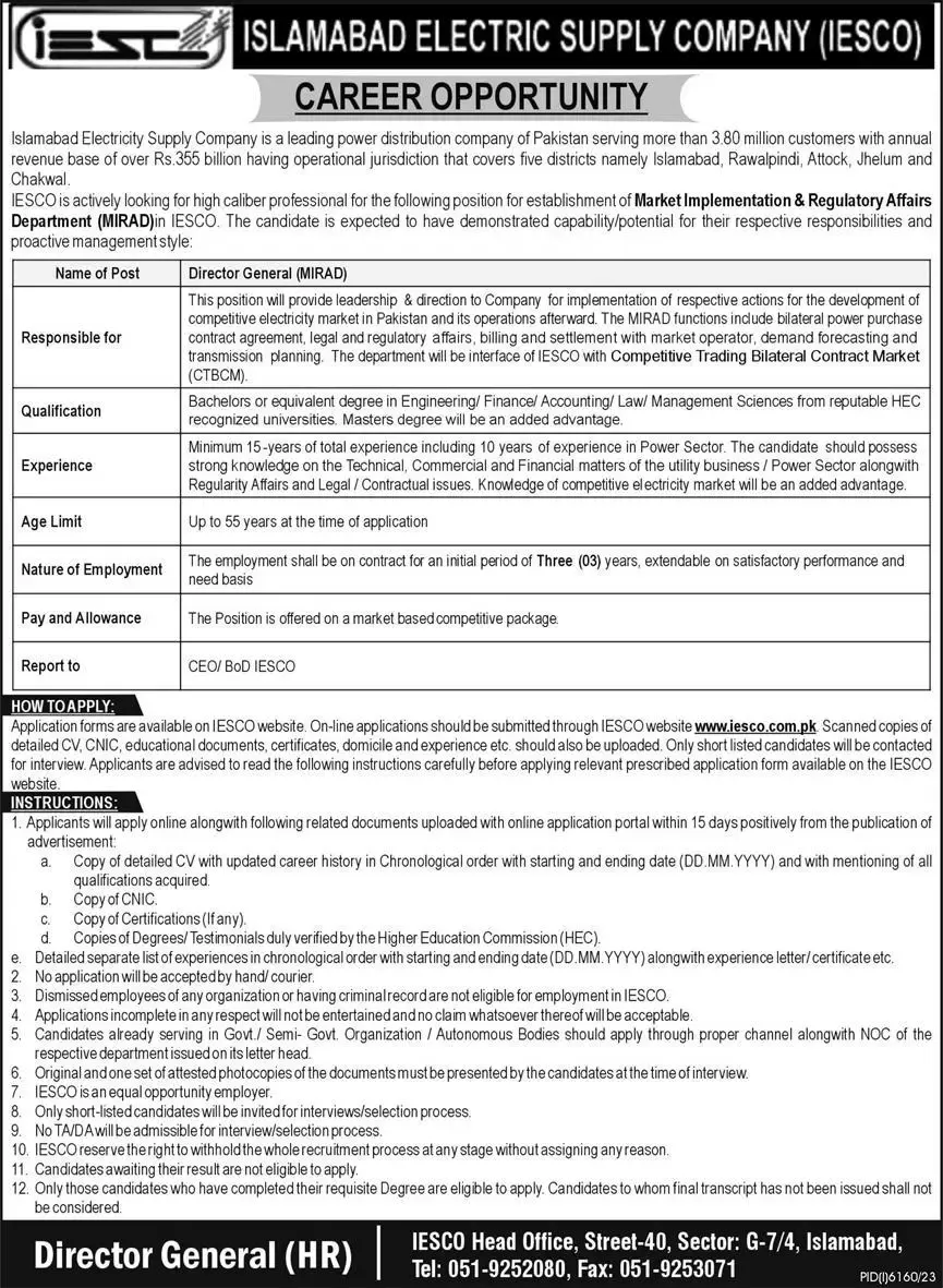 Islamabad Electric Supply Company IESCO Jobs 2024 Latest