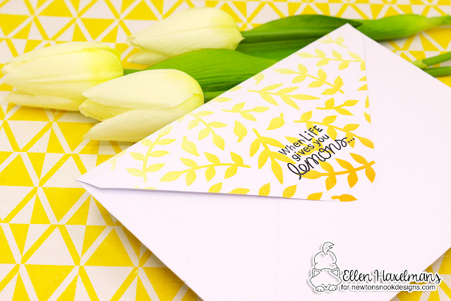 Make Lemonade Card by Ellen Haxelmans | Lemon Twist Stamp Set, Jar Hot Foil Plates & Die Set, Trailing Leaves Stencil, and various shape die sets by Newton's Nook Designs #newtonsnook #handmade