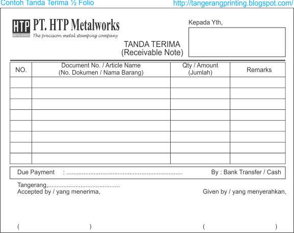 Contoh Tanda Terima Surat