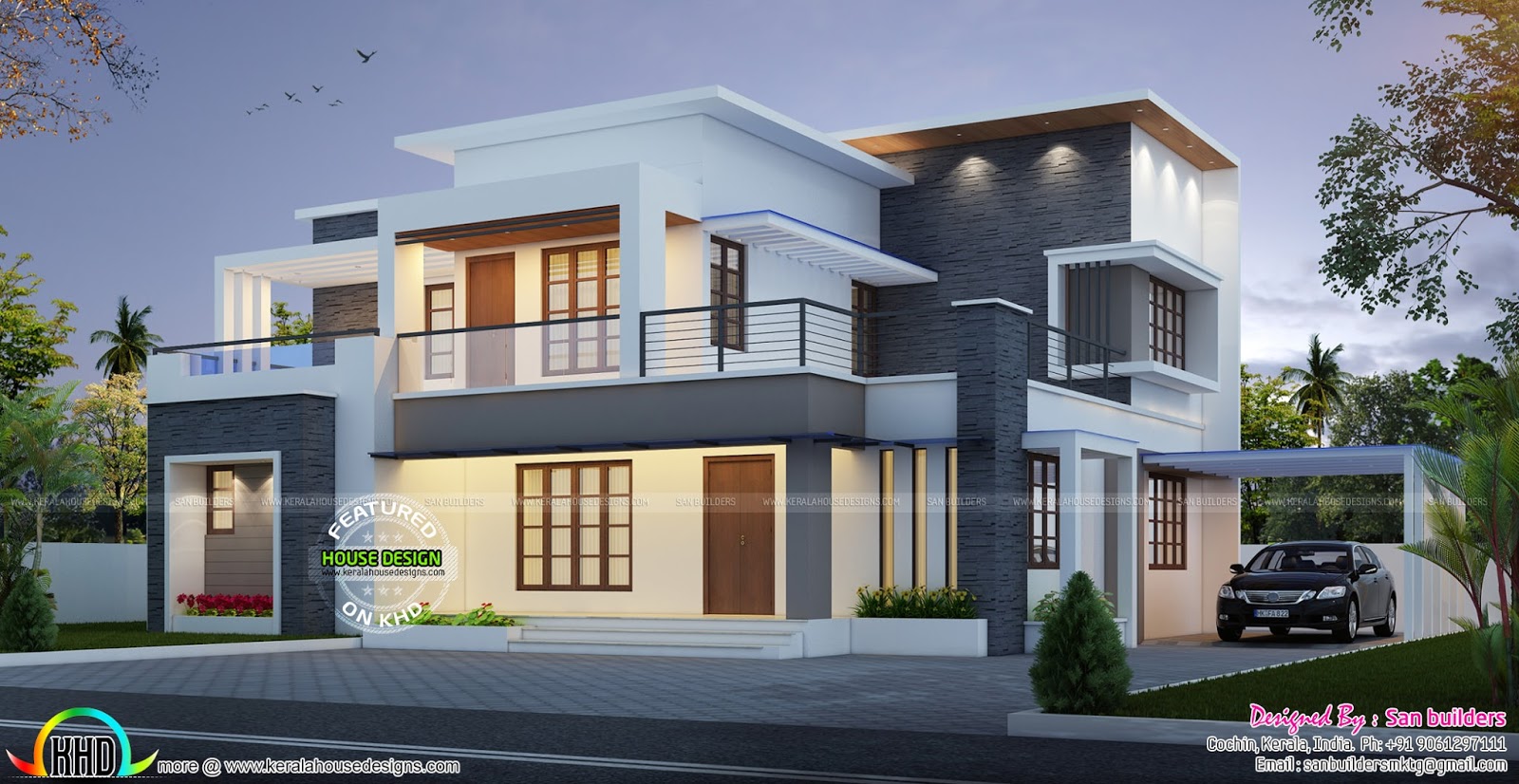 House plan and elevation by San builders - Kerala home design and floor