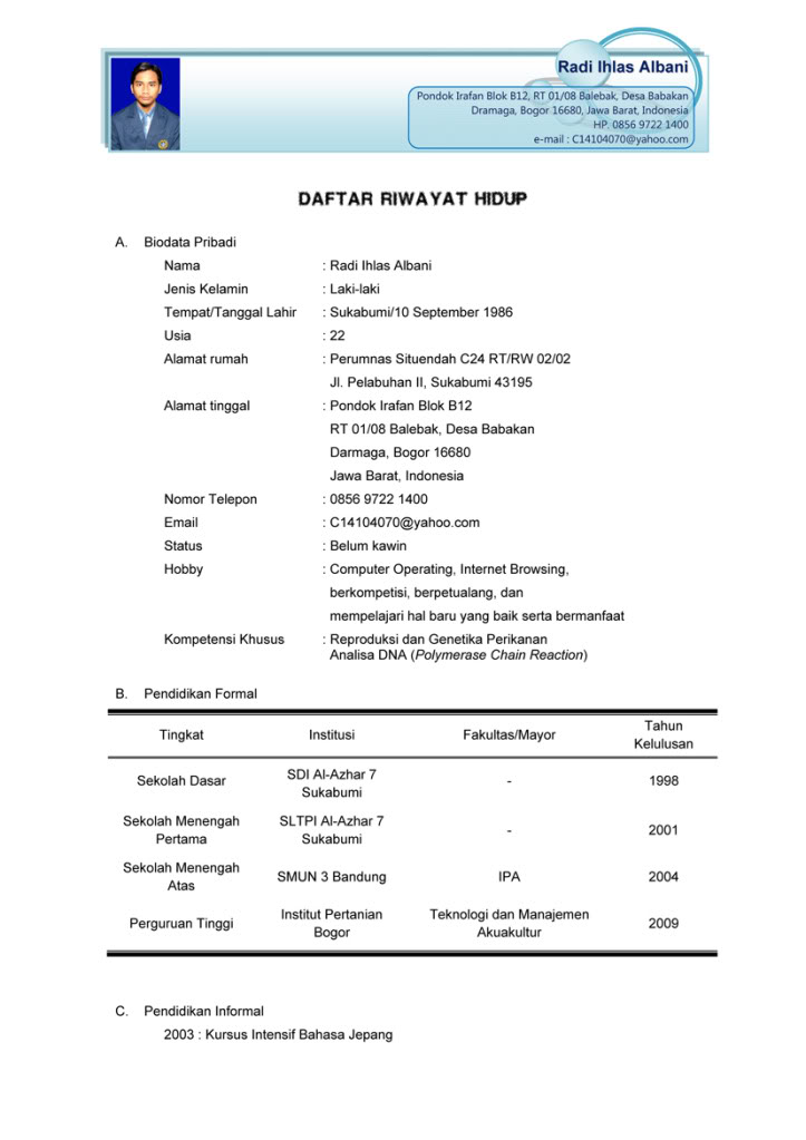 18 Format Daftar Riwayat Hidup - ben jobs