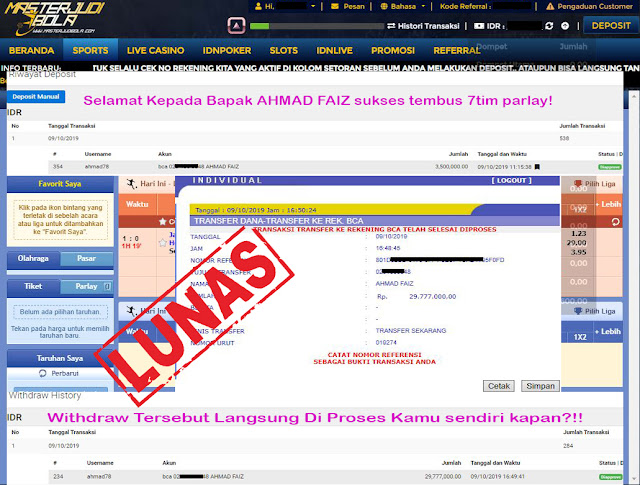 Bukti menang bapak ahmad faiz sukses tembus 7 tim parlay withdraw 29,777,000.00