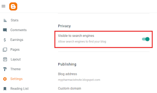 Turning On Visible to Search in Google Blogger