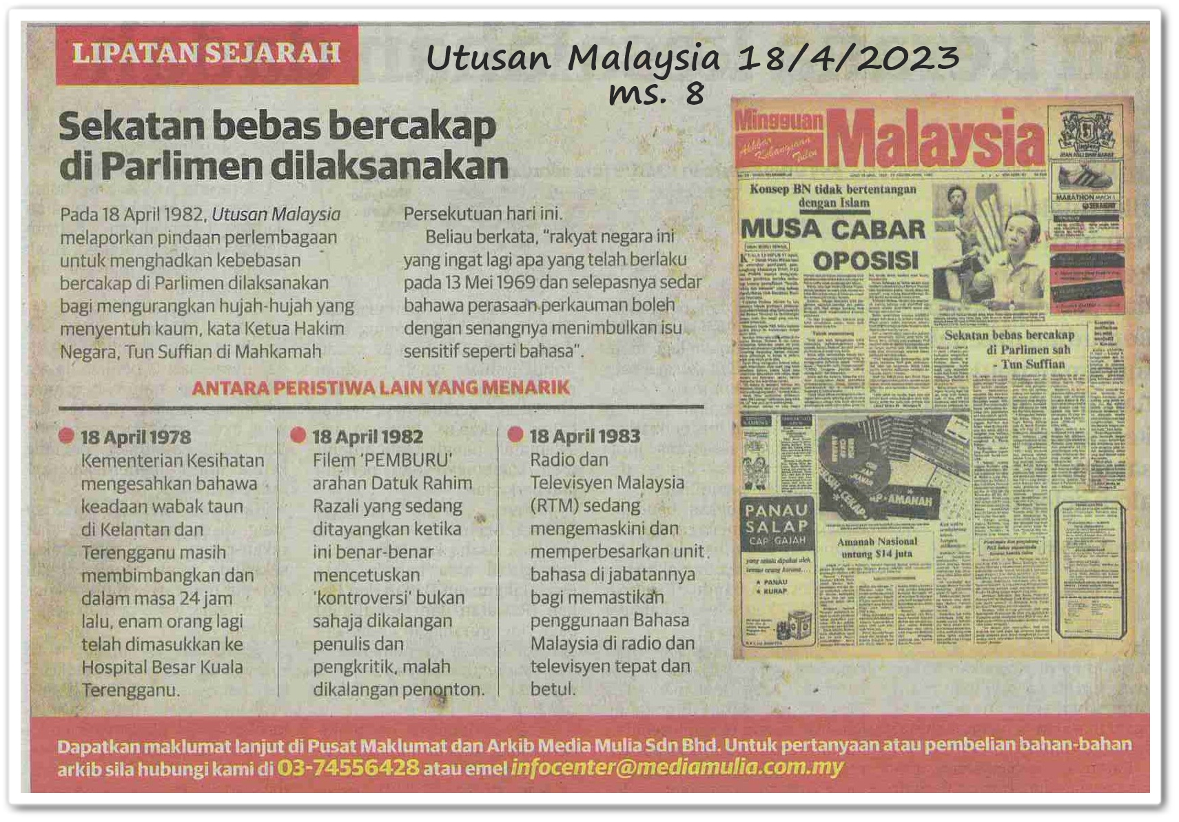 Lipatan sejarah 18 April - Keratan akhbar Utusan Malaysia 18 April 2023