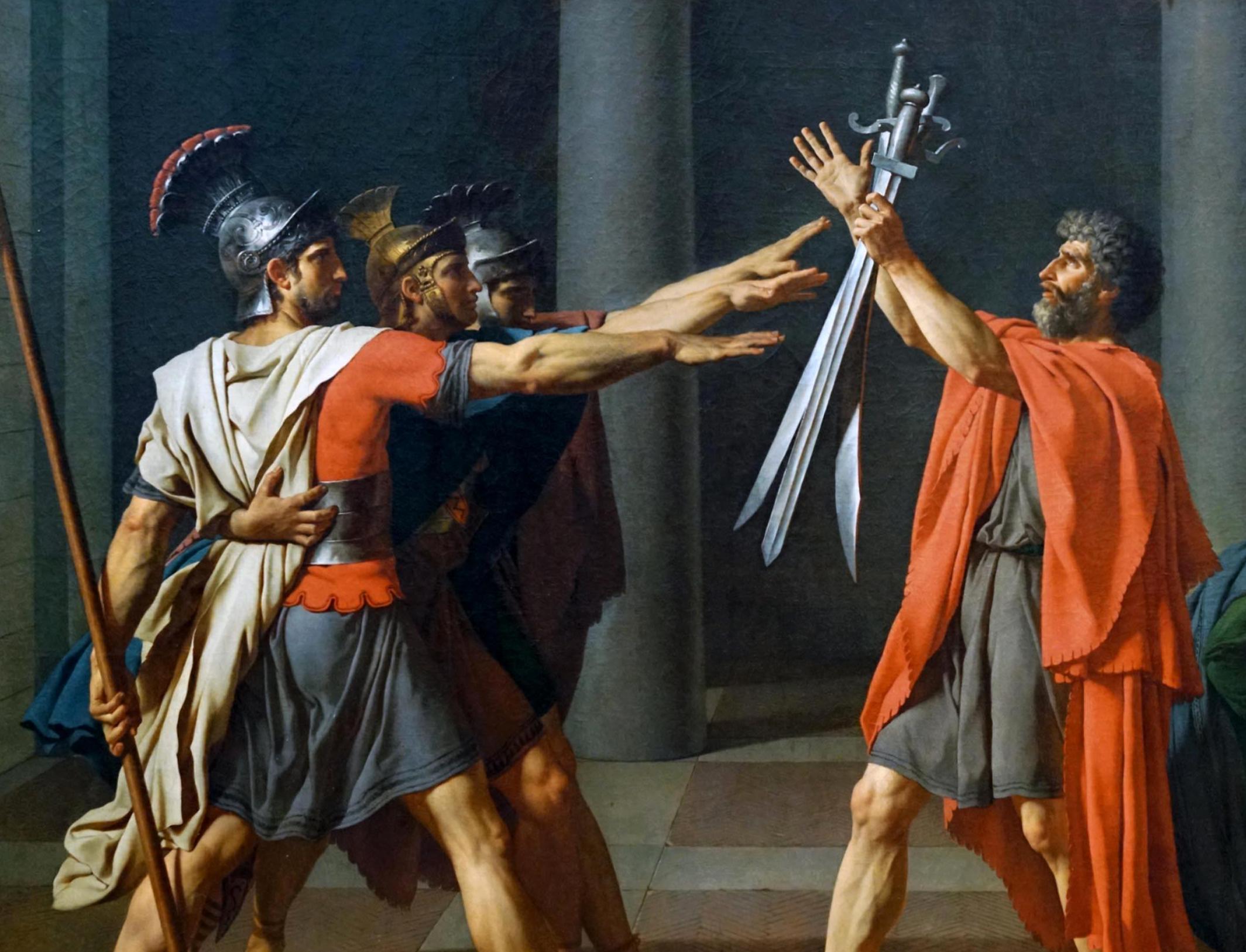 The Oath of the Horatii,  Jacques-Louis David  (1748–1825)  1784 Oil on canvas. Size: 330 × 425 cm Louvre, Paris