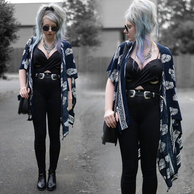 Sammi Jackson - Oasap Crossover Crop Top + Floral Kimono 