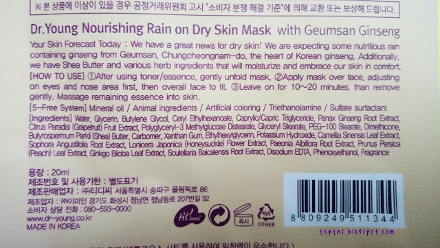 Dr. Young Nourishing Rain on Dry Skin Mask (Geumsan Ginseng) Review