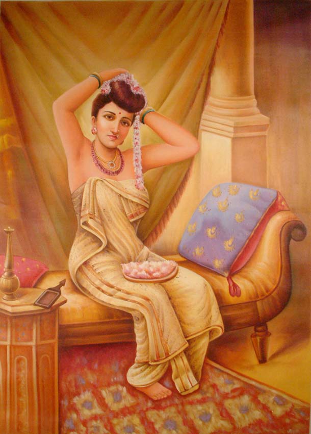 Raja Ravi Varma Paintings: A Nair Woman Adorns Herself