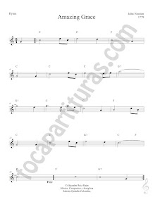 Amazing Grace de John Newton Partitura con Acordes Sheet Music for Treble Clef Chords