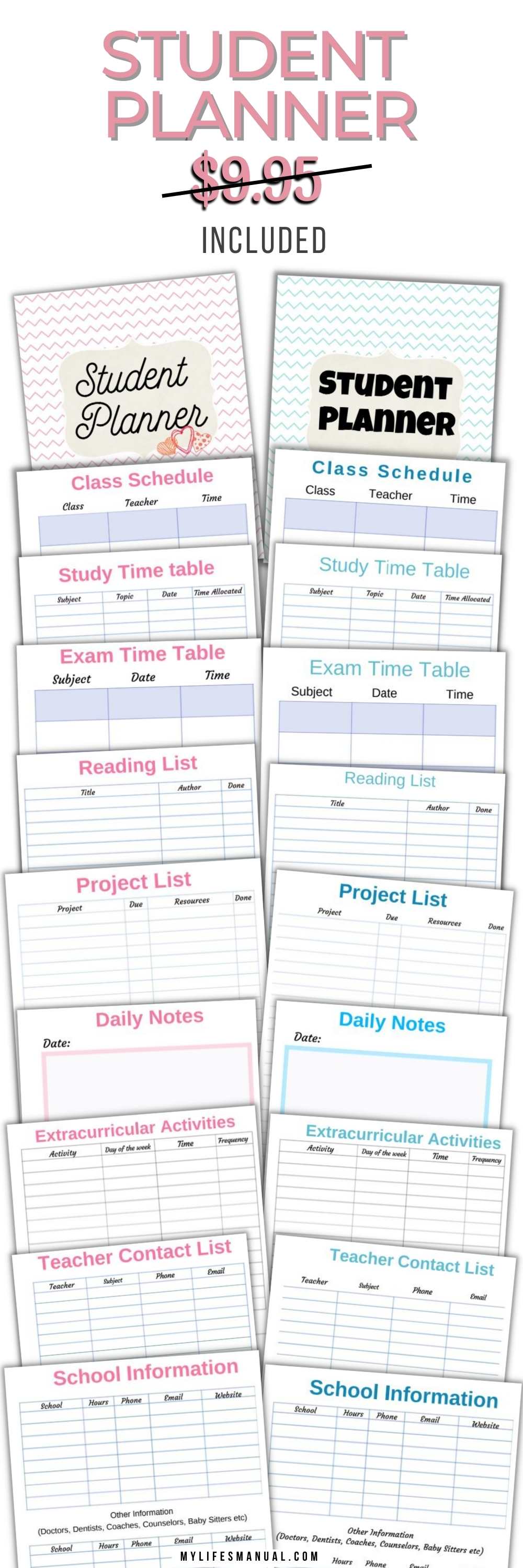 Student planner printables