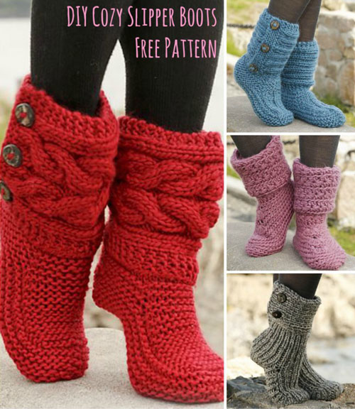 Cozy Slipper Boots -  Free Patterns