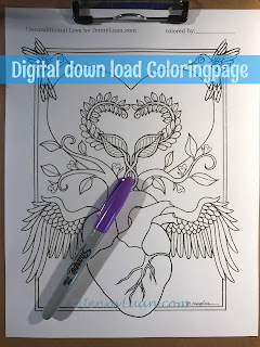 unconditional love heart angel coloring page by JennyLuanArt