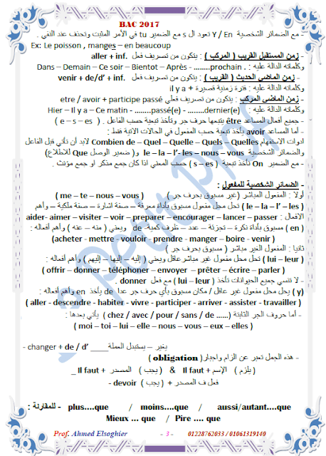 مراجعة ليلة الامتحان فرنساوى للصف الثالث الثانوى 2017