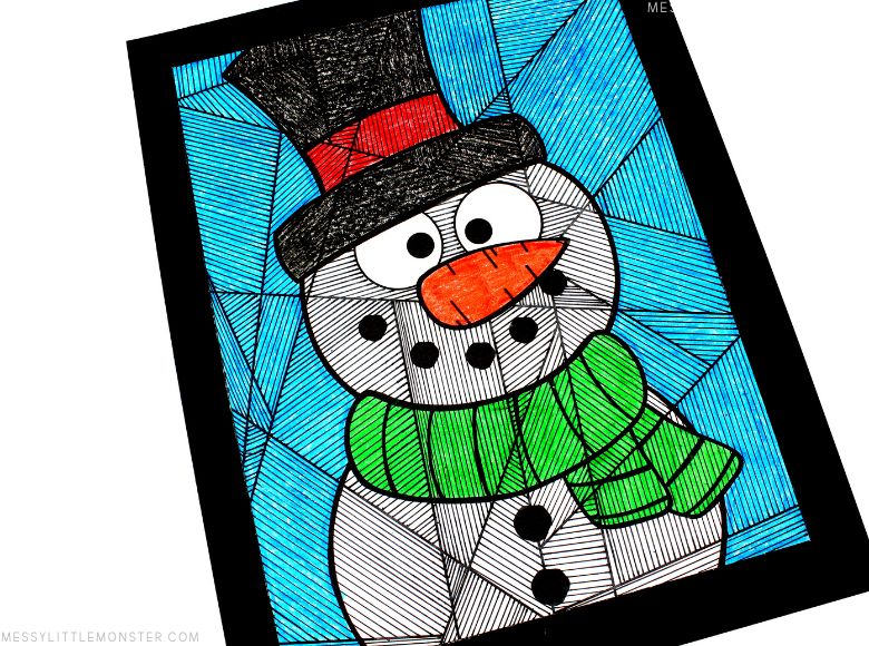 snowman line art - snowman craft for kids