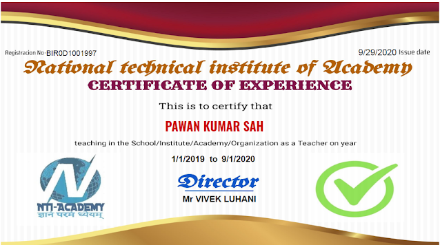 Teacher Experience certificate