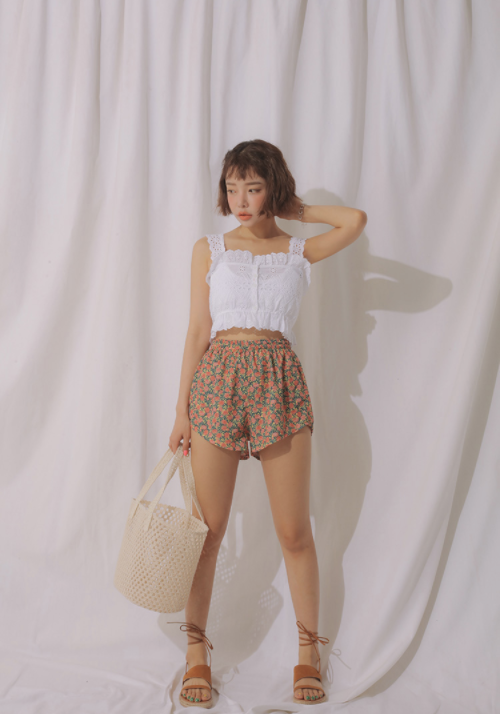 Elasticized Floral Print Shorts