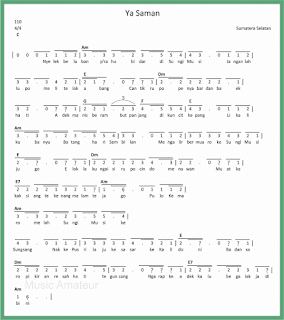 not angka lagu ya saman 1 lagu daerah sumatera selatan