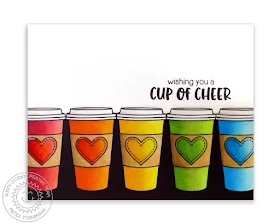 Sunny Studio Stamps: Mug Hugs Cup of Cheer Rainbow Coffee Card by Mendi Yoshikawa