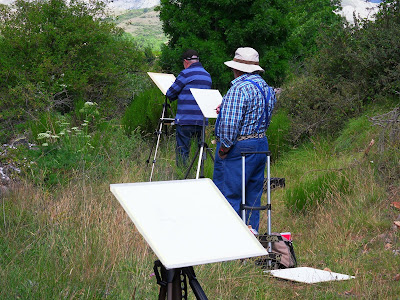 Pintando en Villasecino, Babia. Grupo Ultramar Acuarelistas