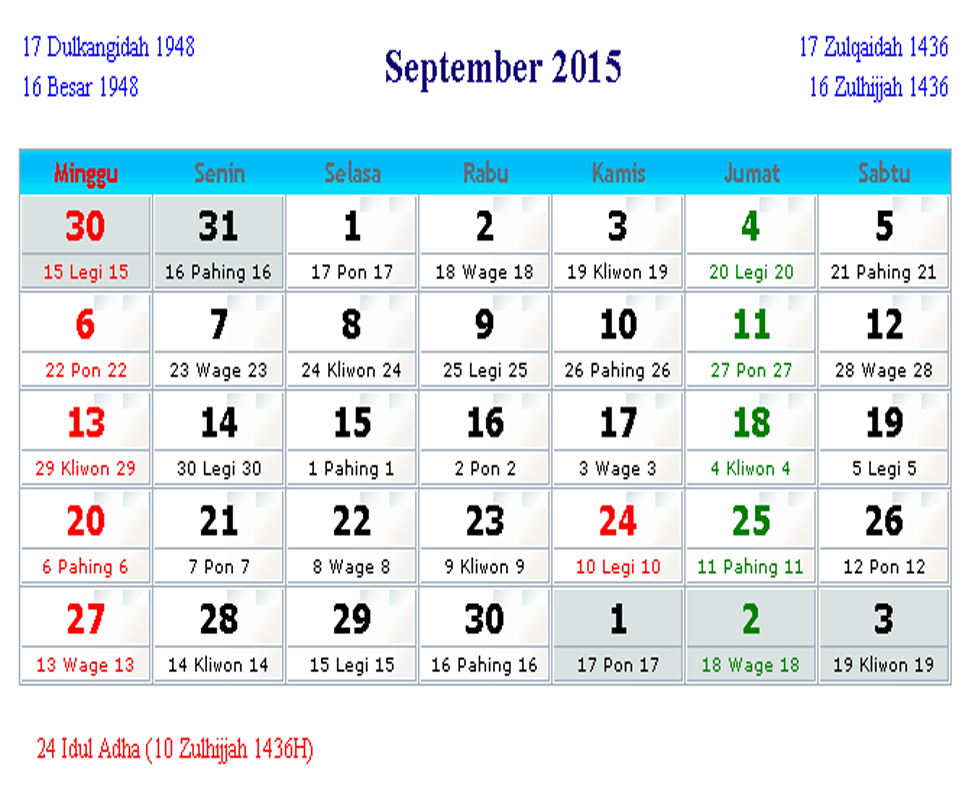 Kalendar Jawa 2016  Calendar Template 2016