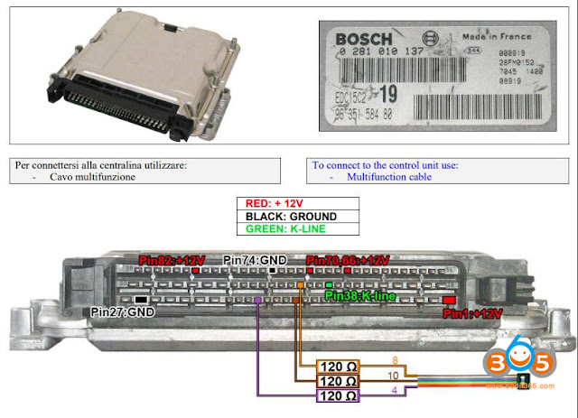 Read and Write EDC15C2 with KT200 1plug pinout