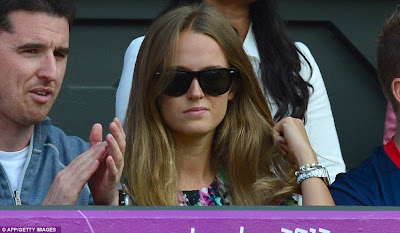 In the stands: Andy Murray's girlfriend Kim Sears assumes her position on Centre Court to cheer on her partner 