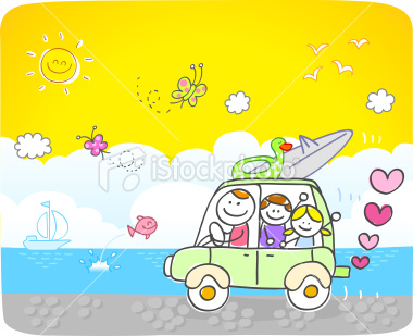 Cartoon Family Going to Beach