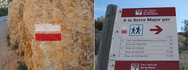 SERRA DEL MONTSANT LA MORERA DEL MONTSANT - GRAU DE LA GRALLERA - CLOT DEL CIRÉ - GRAU DE SALFORES - CARTOIXA D'ESCALADEI - LA MORERA DEL MONTSANT, rètols informatiu en direcció a la Serra Major