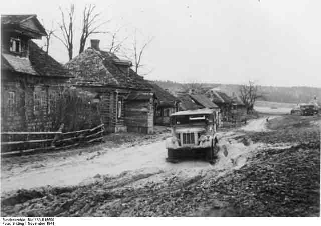 A German truck stuck in the mud near Moscow, November 1941 worldwartwo.filminspector.com