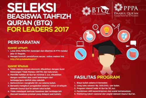 Beasiswa Tahfidz Qur'an (BTQ) For Leaders untuk Lulusan SMA SMK