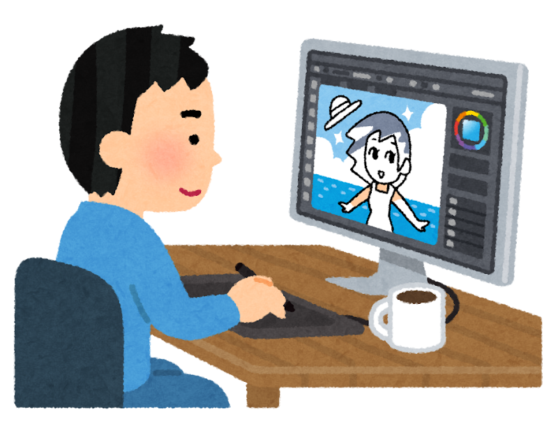 パソコンで絵を描くイラストレーターのイラスト 男性 かわいいフリー素材集 いらすとや