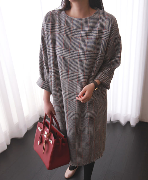  Frayed Hem Check Dress