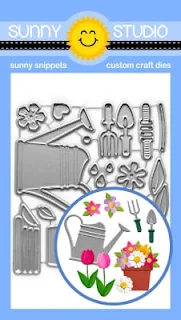 Sunny Studio Stamps Spring Garden Watering Can, Flowerpot, Shovel, Trowl & Flowers Metal Cutting Dies