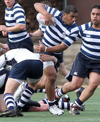 BYU Rugby Flanker Haini Leaaetoa anticipates the next wave of opposition as he sheds a Utah State defender