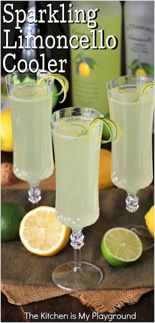 Sparkling Limoncello Cooler ~ A refreshing combination of fresh lime juice, Limoncello, & bubbly sparkling wine. This may just be the perfect spring & summer cocktail!  www.thekitchenismyplayground.com