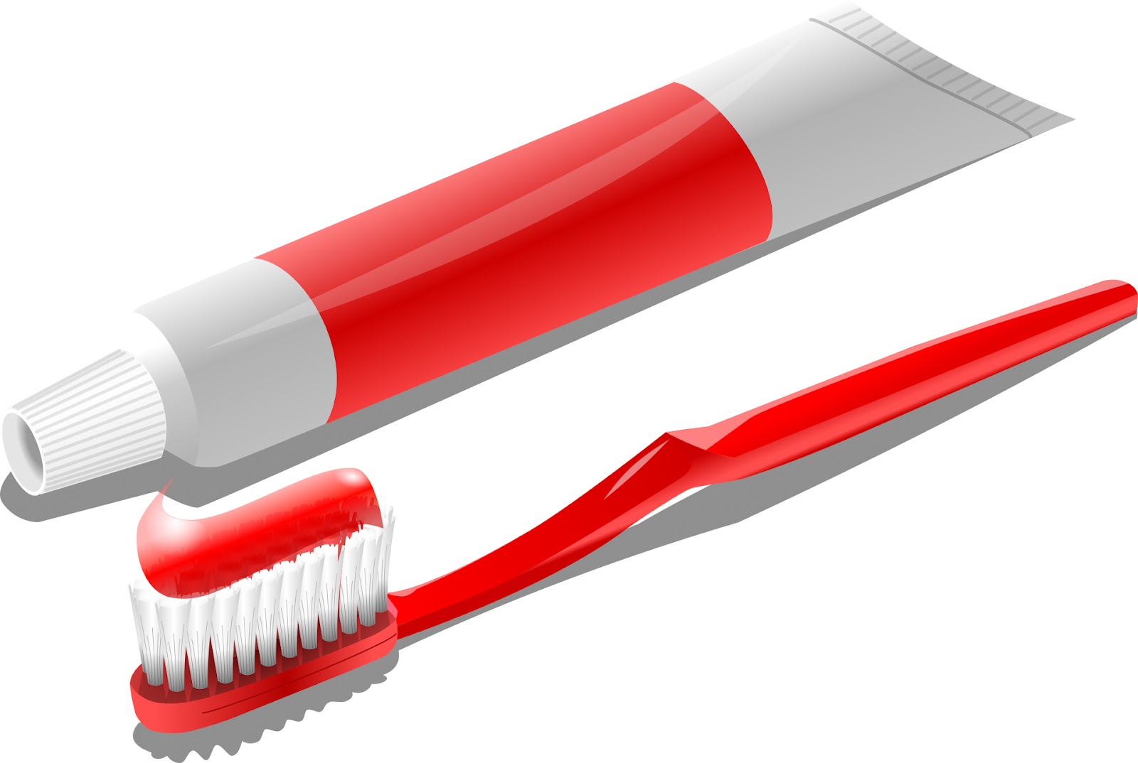 赤い歯ブラシと歯磨き粉