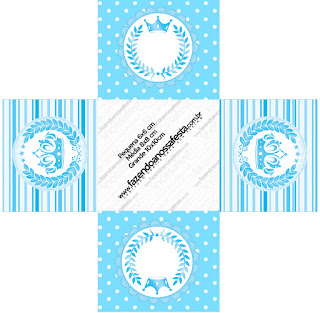 Light Blue Crown in Stripes and Polka Dots  Free Printable Boxes for a Quinceanera Party.