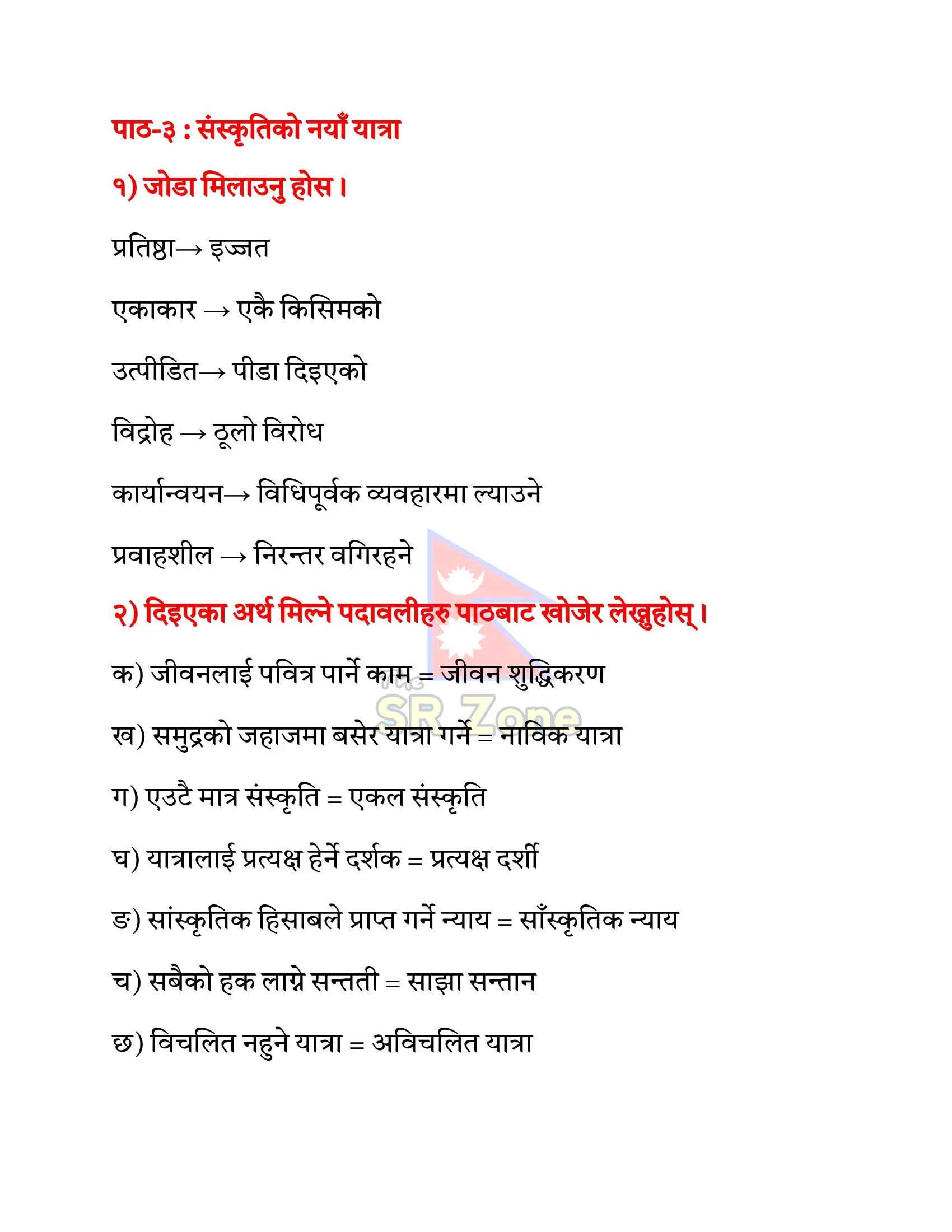 Sanskriti ko Naya Yatra Exercise PDF - Class 11 Nepali Unit 3 Summary & Exercise