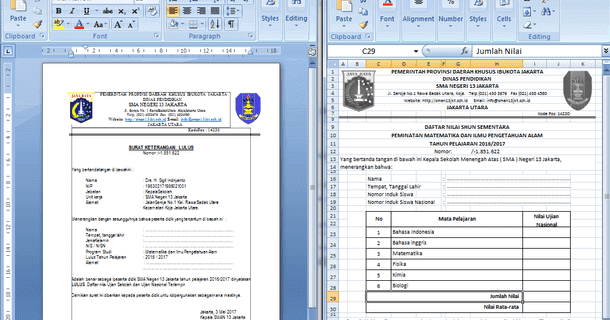 Contoh Surat Keterangan Lulus dan SHUN Sementara SMA IPA 