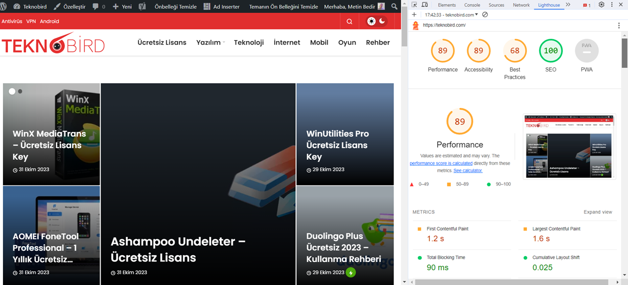 Teknobird.com Chrome Lighthouse Test Sonuçlarımız