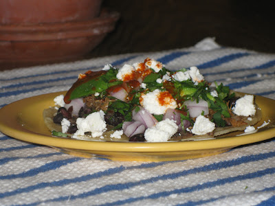 Pork & black bean tostada