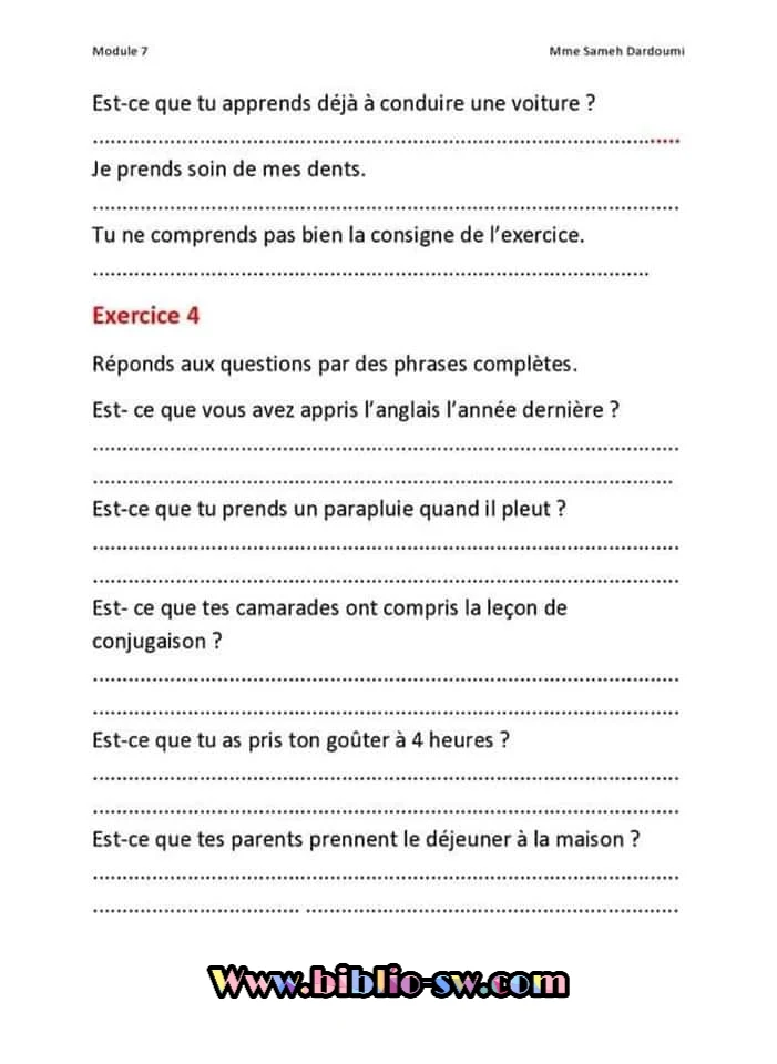 5ème année module 7:exercices de langue