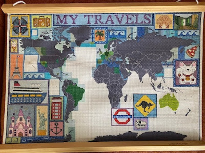 Cross stitch travel map in progress