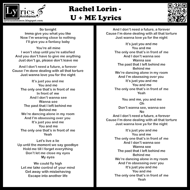 Rachel Lorin - U + ME Lyrics | lyricsassistance.blogspot.com