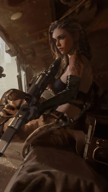  Imagem, Mulher Soldado em Zona de Guerra, Arte Digital, Hd, 4k.