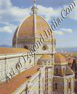 The great dome of Florence Cathedral, In 1436, Florence Cathedral was consecrated by Pope Eugenius IV amid great celebrations. Filippo Brunelleschi had been appointed architect in 1420, and had designed the great self-supporting dome, the vast structure's crowning glory. Covering an area of 130 feet in diameter, the dome is even larger than that of St Peter's, Rome. 