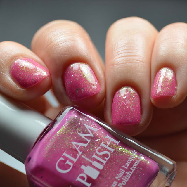 pink nail polish with shimmer swatch