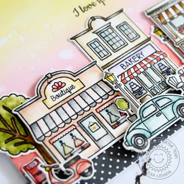 Sunny Studio Stamps: City Streets Downtown Shops Friendship Card by Lexa Levana.