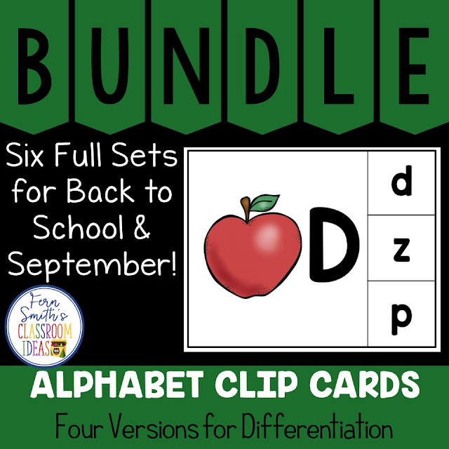 Click Here to Download This Alphabet Clip Card Literacy Center for Uppercase and Lowercase Letters with a Wonderful September Back to School Theme Bundle for Your Classroom Today!