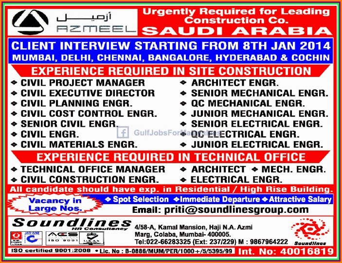 Large Vacancies For a Construction Company KSA